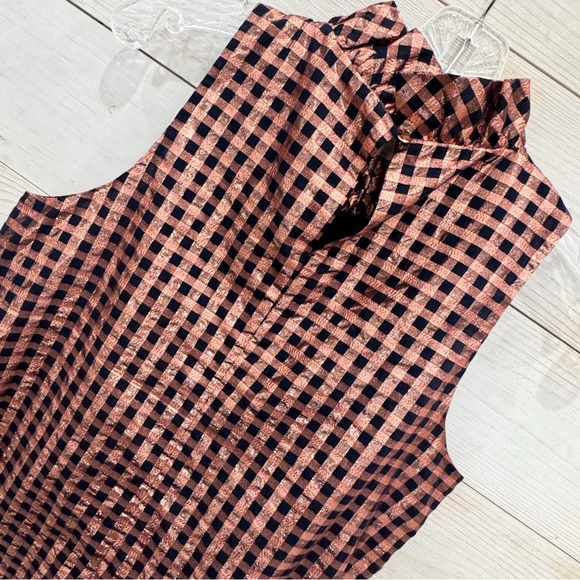 NWT J Crew Metallic Rose Gold and Navy blue Gingham Top ❤️ - Picture 4 of 6
